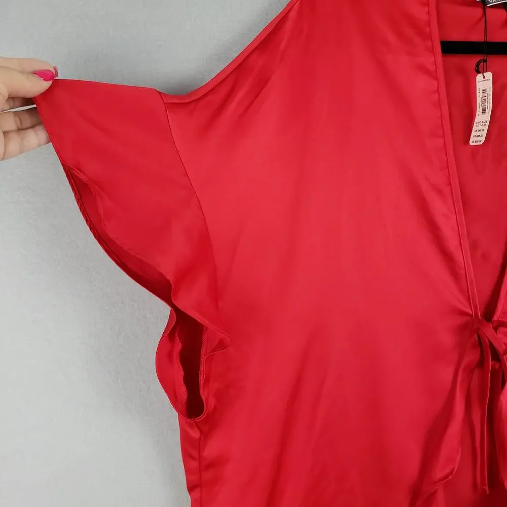 Victoria's Secret One Size Love Graphic Micro Robe Red‎ Satin Lingerie Intimate